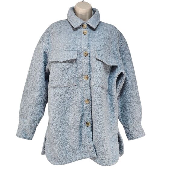 H&M Oversized Teddy Fleece Shacket Light Blue, Women's Size Small, Button Front - Picture 1 of 6